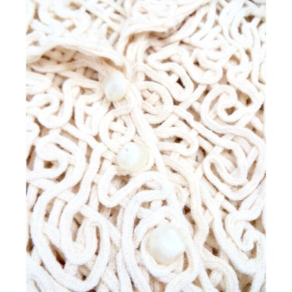 NEW! Talbots Alpaca Wool Blend Crochet Knit Cardigan Button Front Ivory SZ M - Picture 5 of 7